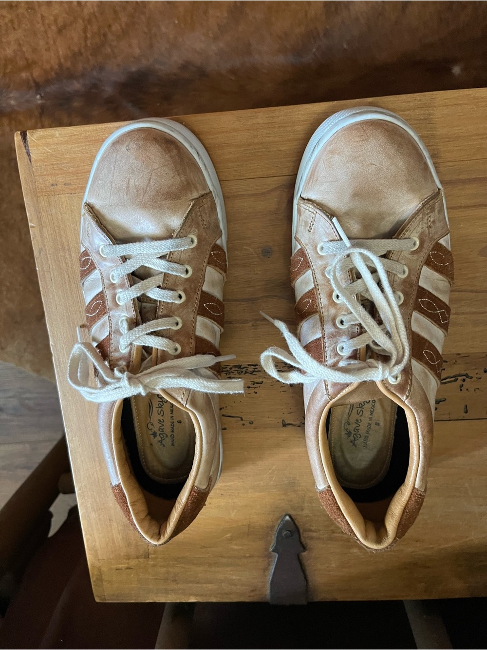 Casual Tan and White Lace-Up Women's Sneakers